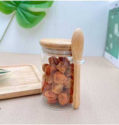 Produits alimentaires Bouteilles de bambou en verre rond avec couvercle et cuillère Bonbons Épices Grains de café Noix Cookies
