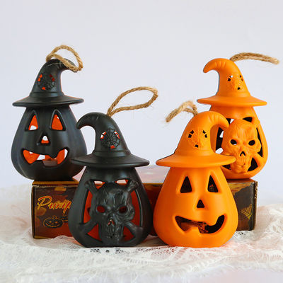 Décorations d'Halloween Porte-bougie à la citrouille LED Lampes de nuit Lampes de chandelier Ornements 8*12cm