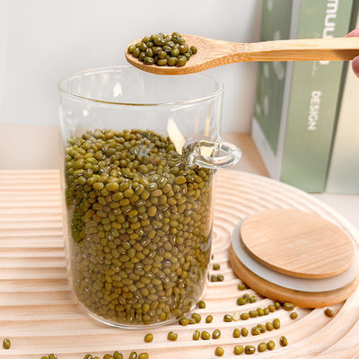 Produits alimentaires Bouteilles de bambou en verre rond avec couvercle et cuillère Bonbons Épices Grains de café Noix Cookies