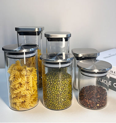 Boîtes en verre à couvercle en acier inoxydable pour le stockage des fruits secs, des collations et plus encore dans la cuisine