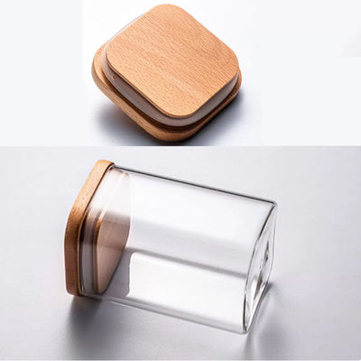 Conteneur de stockage alimentaire de design moderne avec couvercle en bois de bambou 300 ml 500 ml pot en verre épicé