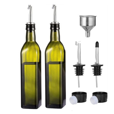 Bouteille de distributeur d'huile en verre 500ML/17OZ en forme carrée stockée pour l'huile de cuisine et le vinaigre