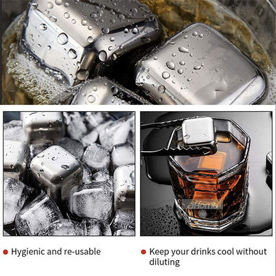 Stocké en acier inoxydable 304 Whiskey Stone Set cadeau 8 pièces par ensemble pour refroidir le vin rouge