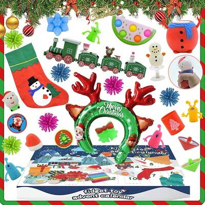 Calendrier de l'Avent de Noël 24 pièces Blind Box Cartoon Fidget Squishy Toy pour les enfants Ensemble de jouets