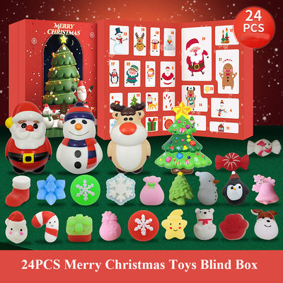 Calendrier de l'Avent de Noël 24 pièces Blind Box Cartoon Fidget Squishy Toy pour les enfants Ensemble de jouets