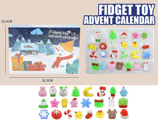 Calendrier de l'Avent de Noël 24 pièces Blind Box Cartoon Fidget Squishy Toy pour les enfants Ensemble de jouets