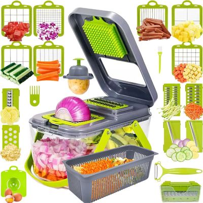 Coupeuse de légumes à 22 pièces avec poignée de panier de drainage et coupeuse de mandoline durable