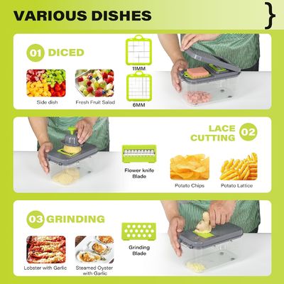 Coupeuse de légumes à 22 pièces avec poignée de panier de drainage et coupeuse de mandoline durable