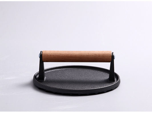 Presse à viande, steak, hamburger, rectangle, fer à griller en fonte, presses à bacon avec poignée en bois