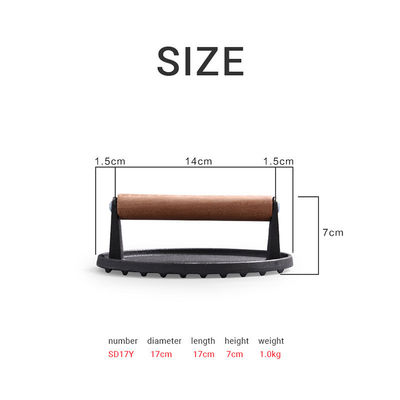 Presse à viande, steak, hamburger, rectangle, fer à griller en fonte, presses à bacon avec poignée en bois