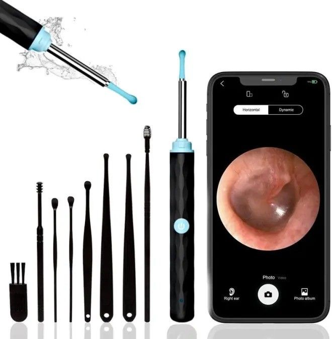 Kit d' élimination de la cire d'oreille de nettoyage ménager avec appareil photo et lumière 1296P Otoscope Ear Cleaner