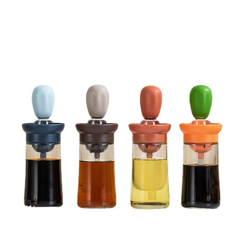 Bouteille de distributeur d'huile de cuisine durable avec échelle et pinceau de gril en silicone pour la maison