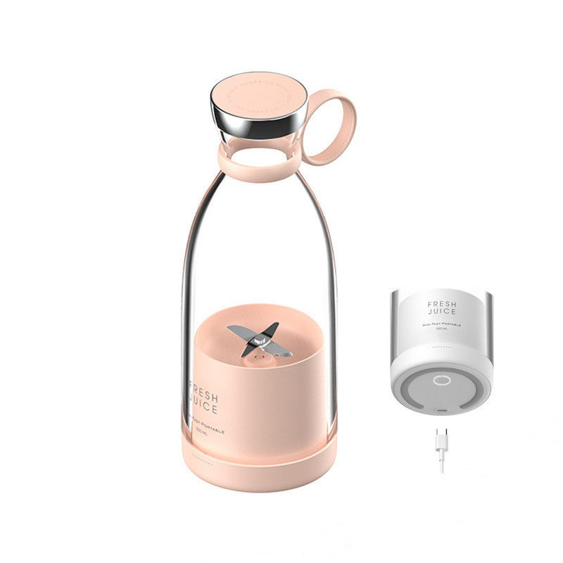 Juicer USB rechargeable portable 350ml 4 lames Mini électrique rose pour les voyages