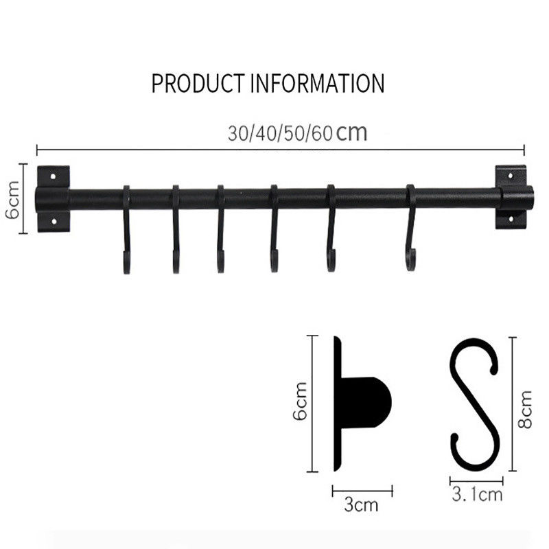 Nouveauté Crochets 30 cm Barre métallique non perforée de stockage d'épices pour l'équipement de cuisine suspendu