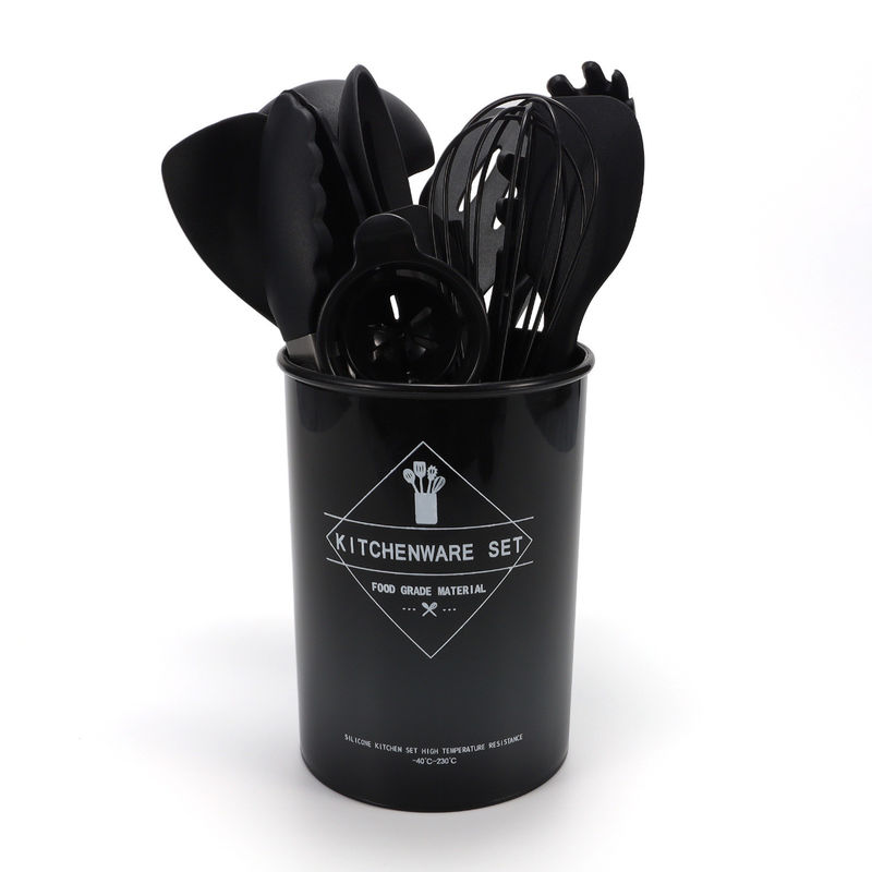 995G Set d' ustensiles de cuisine au gel de silice avec poignée en bois et seau de stockage en carton de boutures