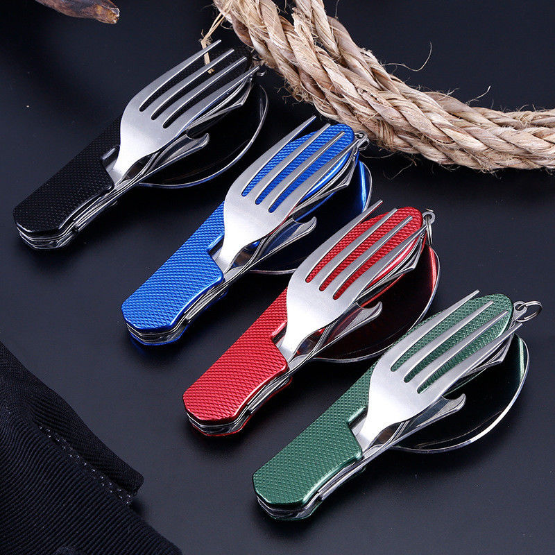 Ensemble d'outils de camping pliables couteau à fourchette à cuillère en acier inoxydable pour les activités de plein air