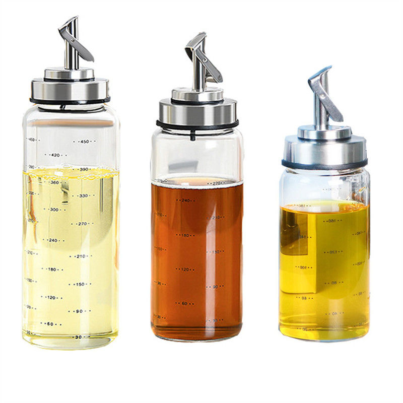 Bouteille d'huile d'ouverture et de fermeture automatique pour cuisine en verre à haute borosilicate 6,4*25 cm