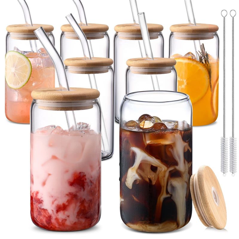 Fête de l'occasion Morden Luxe 16 oz verre clair Mason Flask avec couvercle de bambou et paille