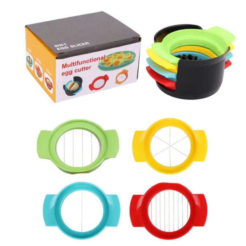 Ensemble de trancheuse à œufs 3 coupeuses pour tranches minces Outil de coupe manuel facile en plastique PP avec support de trancheuse