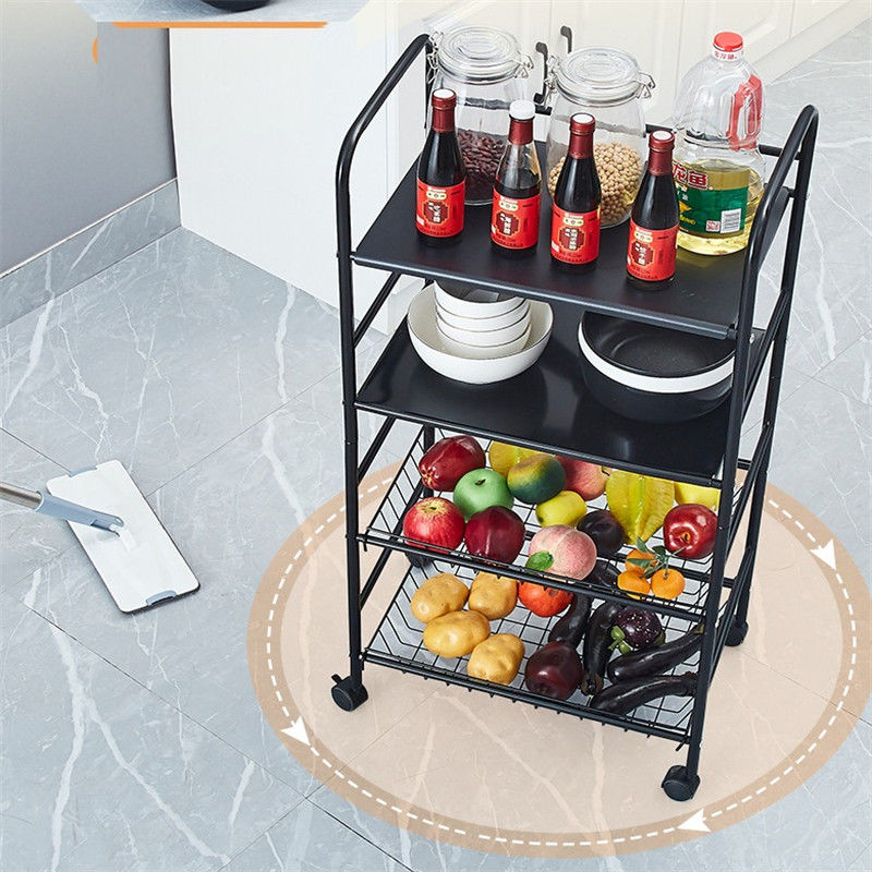 Étagère de rangement mobile rotatif à trois niveaux en acier au carbone pour ménage de cuisine