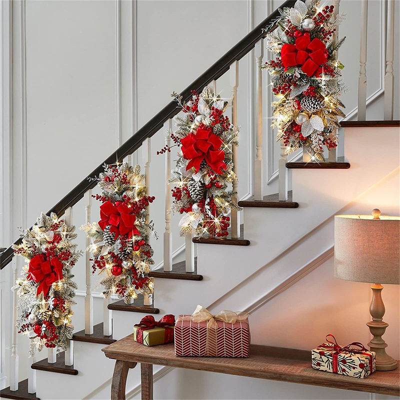 Pluie en tissu et en plastique porte suspendue couronne de rotin pour la décoration de Noël de l'hôtel