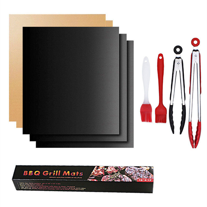Mat grill BBQ non collant Mat de cuisson à l'épreuve du feu Charbon de bois outils d'œufs en fibre de verre pour la cuisson