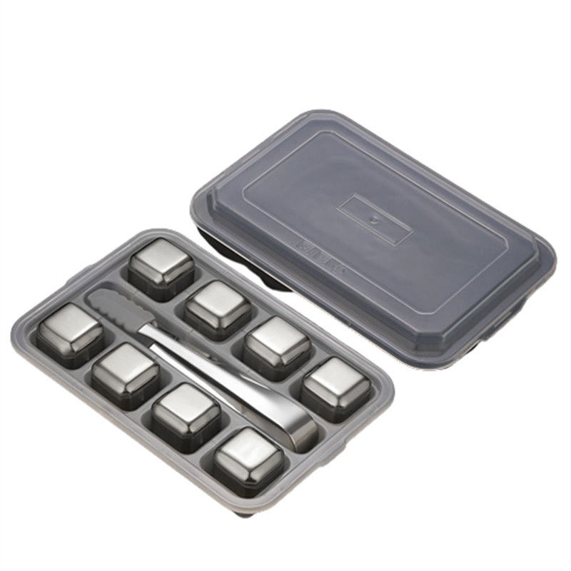 Stocké en acier inoxydable 304 Whiskey Stone Set cadeau 8 pièces par ensemble pour refroidir le vin rouge