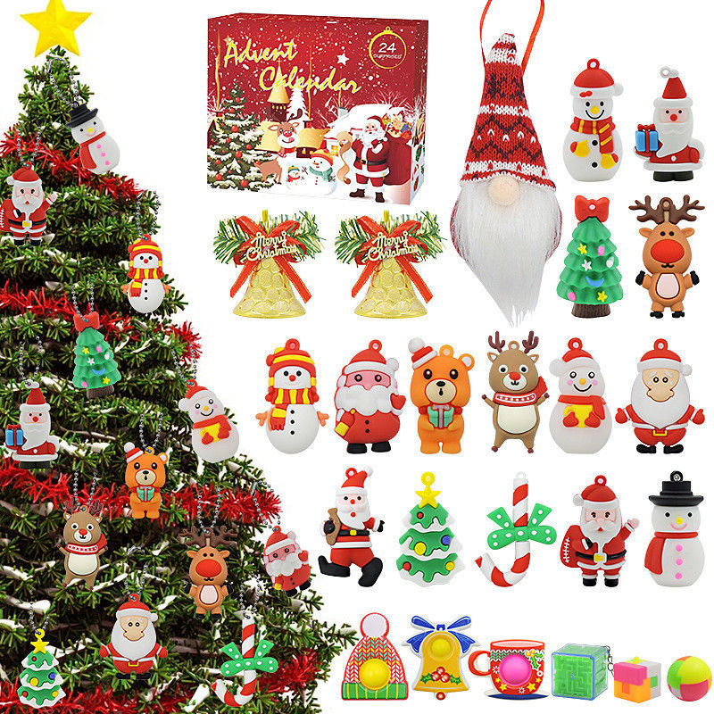 Calendrier de l'Avent de Noël 24 pièces Blind Box Cartoon Fidget Squishy Toy pour les enfants Ensemble de jouets