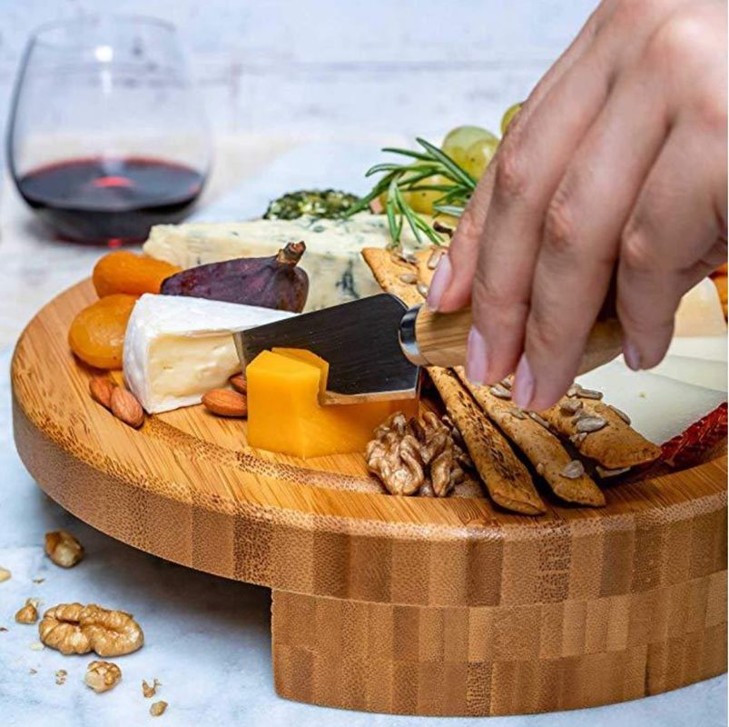 22.5*22.5*3.5cm Plateforme de fromage en bambou en bois